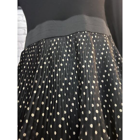 Forever 21 Long Sleeve Mixed Media Dress Black Cream Polka Dots Women’s Lg - Picture 7 of 9